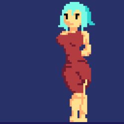  animated animated_gif blue_hair box breasts dress female_only femsub naniruux open_mouth original pixel_art short_hair tagme tongue tongue_out topless undressing 