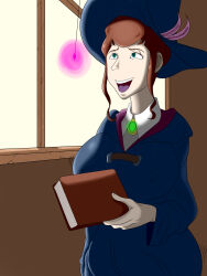 absurdres anne_finnelan anthony322 breast_expansion breasts brown_hair clothed dress empty_eyes femsub happy_trance hat huge_ass large_breasts little_witch_academia nipples open_mouth pendulum red_eyes witch witch_hat