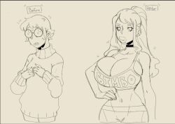 before_and_after bimbofication bimbophi breast_expansion glasses large_breasts monochrome nerd thighhighs