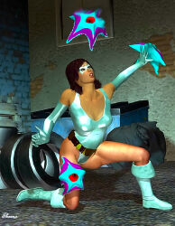  3d alien belt boots breasts brown_hair cleavage dc_comics face_mask female_only femsub gloves kneeling leotard long_hair open_mouth opera_gloves original parasite resisting rubber solo starro super_hero trapped white0wlsuperheroine white_owl 