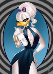 absurdres aonika beak bird_girl bow breasts cleavage daisy_duck disney dragonboy618_(manipper) duck_girl female_only femsub furry happy_trance large_breasts manip ponytail smile solo spiral_eyes symbol_in_eyes western white_hair