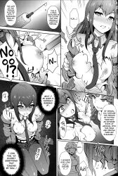 aphrodisiac blush braid breasts cleavage clothed_exposure comic dialogue erect_nipples evil_smile femsub greyscale happy_trance hypnotic_drug hypnotized_hypnotist injection itaru_hashida kurisu_makise large_breasts long_hair maledom midriff multiple_girls multiple_subs needle open_mouth resisting short_hair small_breasts smile steins;gate suzuha_amane sweat syringe text torn_clothes twintails unhappy_trance