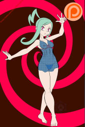  blue_hair empty_eyes femsub katsiika large_breasts lingerie lisia_(pokemon) nintendo no_bra panties pokemon spiral 