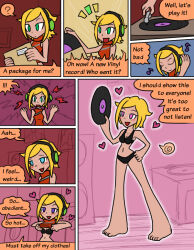  barefoot before_and_after blonde_hair comic dj_candy empty_eyes female_only femsub happy_trance headphones heart hypnotic_audio hypnotic_music my_sims mythkaz tech_control text undressing 