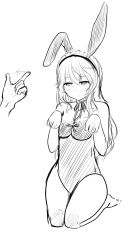 absurdres barefoot blush breasts bunny_ears bunnysuit cat_pose dazed empty_eyes etlabsotwe expressionless fake_animal_ears feet female_only femsub finger_snap greyscale kneeling long_hair open_mouth pet_play sketch