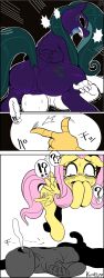 absurdres anus bestiality blush comic discord drool femsub finger_snap fluttershy hooves horse long_hair malesub my_little_pony nekubi non-human_feet open_mouth pegasus pink_hair sitting_on_face topless western white_background wings