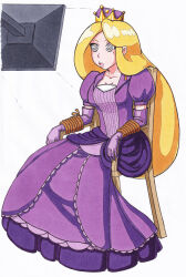 blonde_hair color crown dress jesturia long_hair nell_(advance_wars) open_mouth princess spiral_eyes spiralwash_eyes tagme