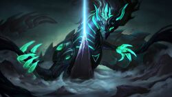 alternate_color_scheme aura aurelion_sol_(league_of_legends) body_markings claws corruption dragon eye_color_change glowing heyitsandre league_of_legends maledom malesub possession ruination smoke viego_(league_of_legends)