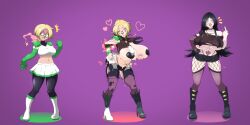  absurdres alternate_hairstyle arrow bad_end bare_shoulders bimbofication black_hair blonde_hair body_markings boots breast_expansion breasts character_request choker clothed corruption crotch_tattoo eye_color_change femsub goth gothification green_eyes hair_color_change hair_growth heart heterochromia high_heels huge_breasts jewelry large_breasts long_hair looking_at_viewer makeup middle_finger midriff nail_polish navel necklace nose_ring original pink_eyes purple_background purple_nails sequence short_hair simple_background skirt symbol tattoo thighhighs transformation underboob very_long_hair yaker-kina 