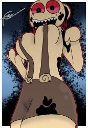  breasts corruption dandy's_world happy_trance open_clothes red_eyes shelly_(dandy's_world) simple_background slime tcross 