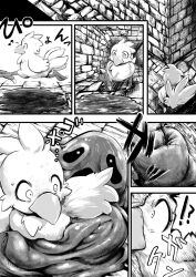  animals_only chocobo chocobo&#039;s_mystery_dungeon chocobo_(series) comic final_fantasy greyscale monster ojon slime text 