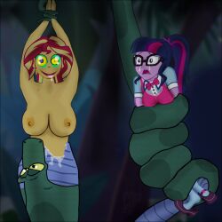  breasts coils disney drool equestria_girls femsub happy_trance hypnolad kaa kaa_eyes large_breasts my_little_pony nipples ring_eyes snake straight-cut_bangs sunset_shimmer tears the_jungle_book twilight_sparkle vore 