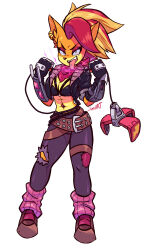 abs absurdres bandicoot_girl blonde_hair breasts cleavage corruption crash_bandicoot_(series) female_only femdom femsub furry happy_trance hypnotic_accessory jamoart midriff multicolored_hair open_mouth red_hair standing tawna_bandicoot tech_control tongue tongue_out