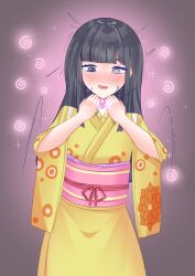  black_hair blush clothed collar color femsub hypnotic_accessory kikunojo kimono light_skin long_hair missmilkou one_piece resisting solo spiral_eyes transgender_identity 