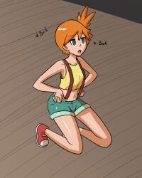 chicken_pose empty_eyes expressionless misty mythkaz orange_hair pokemon text