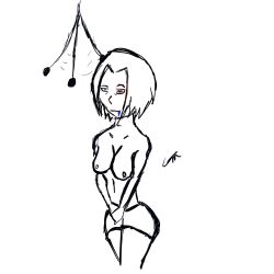  breasts drool femsub godmilla greyscale happy_trance pendulum short_hair topless 