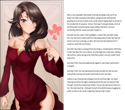  absurdres black_hair blush breasts brown_eyes caption cinder_fall consensual female_only heart litter_(manipper) long_hair oxenia red_dress rwby text wholesome yuri 