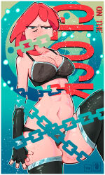 angry blue_eyes chains cleavage comic cover female_only freckles large_breasts lena_(pupsoph) light_skin original pupsoph red_hair underwear