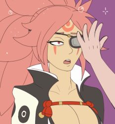  animated animated_gif baiken cleavage female_only femsub guilty_gear long_hair open_mouth pink_hair plsgts shrunken_irises solo 