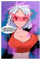  border breasts cleavage collarbone disguised_hypnotist dissy_(disguised_hypnotist) empty_eyes english_text female_only femsub fuiwa_(fuiwamarble) glasses happy_trance hypnotized_hypnotist jacket original pheromones see-through shirt shirt_pull short_hair smile solo speech_bubble sunglasses tagme text white_hair 