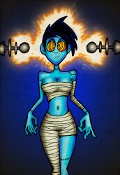 blue_skin breasts brothersdude electricity female_only femsub halloween large_breasts monster_girl original ring_eyes short_hair solo
