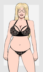  aurora_(jabberwocky) blonde_hair breasts chubby cleavage femsub glasses glowing_eyes happy_trance large_breasts lingerie original polmanning standing standing_at_attention 