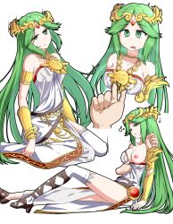  before_and_after breasts breasts_outside cleavage dazed etlabsotwe femsub finger_snap goddess green_hair kid_icarus multiple_views nintendo one_breast_out palutena phantom_hand 