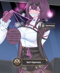  blush bondage brain_drain cleavage clone drool empty_eyes eye_roll femsub gag glowing_eyes heavy_eyelids honkai_star_rail kafka_(honkai_star_rail) mind_break missmilkou pink_eyes self_hypnosis spiral_eyes 