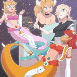 bowsette breasts crown femdom femsub genie hair_covering_one_eye happy_trance harem_outfit jewelry large_breasts magic multiple_girls new_super_mario_bros._u_deluxe nintendo potterzillaseries preview princess princess_daisy princess_peach princess_rosalina smoke spiral_eyes super_crown super_mario_bros. symbol_in_eyes veil
