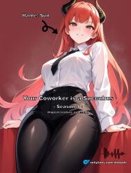  ai_art breasts demon_girl dittouh_(generator) office red_hair standing story succubus 