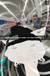  3d animal_ears beanie collar fellatio femboy hextechvr leash male_only malesub penis snapchat spiral tail text trap vrchat white_hair 