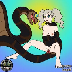  ann_takamaki bestiality blonde_hair bottomless breasts coils disney femsub hairpin happy_trance hypnotic_eyes kaa kaa_eyes maledom nude open_mouth ordeper_arts penis persona_(series) persona_5 pussy smile snake snake_penis the_jungle_book topless twintails vaginal 
