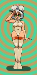  antenna fembot femsub glasses green_eyes hair_buns happy_trance headphones high_heels latex nintendo purah robot robotization saluting simple_background solo spiral_background spiral_eyes standing standing_at_attention supertechno324 swimsuit symbol_in_eyes tears_of_the_kingdom tech_control the_legend_of_zelda thigh_boots white_hair 