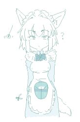  animal_ears apron bangs bow bow_tie confused erect_nipples_under_clothes eyebrows_visible_through_hair female_only femsub headdress maid no_panties pendulum pussy sakifox short_hair simple_background sketch solo spiral_eyes standing symbol_in_eyes tail unaware white_background wolf_girl 