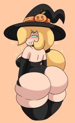  absurdres ass blonde_hair blush breasts daisy-pink71 daisy_chains dazed female_only femsub happy_trance hat large_breasts long_hair original spiral_eyes symbol_in_eyes western witch witch_hat 