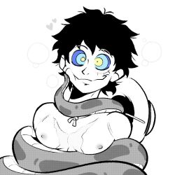  black_hair cheek_squish coils disney happy_trance hat himbonosis kaa kaa_eyes male_only maledom malesub monkey_d._luffy one_piece short_hair snake the_jungle_book topless 