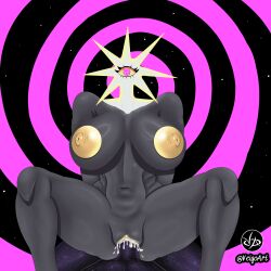  black_skin breasts cum_in_pussy ghostec_(ghostec) large_breasts original sex spiral_background spiral_eyes veigoarts yellow_eyes 