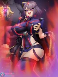 4headboiii alternate_costume alternate_hair_color breast_grab clothed corrupted_visuals corruption crystal enemy_conversion evil_smile eye_color_change faceless_male femsub flame glowing_eyes groping hair_color_change heterosexual large_breasts looking_at_viewer maledom malos_(xenoblade) mind_break night nintendo purple_eyes purple_hair pyra_(xenoblade) short_hair sword thick_thighs thighhighs thighs tight_clothing weapon xenoblade_chronicles xenoblade_chronicles_2 