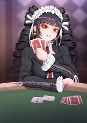 absurdres black_hair card celestia_ludenberg clothed dangan_ronpa drill_hair female_only hadant red_eyes solo tagme very_long_hair