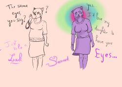  before_and_after clothed dialogue drool femsub furry happy_trance hypnotic_eyes milf sernard_(artist) slouching text yellow_eyes 