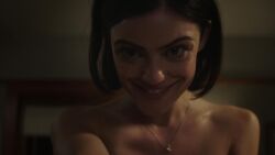  aware black_hair bottomless breasts brown_eyes collarbone evil_smile female_only looking_at_viewer necklace nightmare_fuel nude olivia_barron possession pov real screenshot short_hair small_breasts smile solo topless truth_or_dare_(film) 