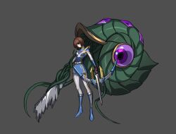 bangs belt boots brown_hair empty_eyes expressionless female_only femsub gloves gn-000 grey_background orange_eyes pale_skin parasite short_hair simple_background skirt super_sentai sword tentacles veins