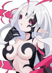 alternate_costume alternate_hair_color aura bare_shoulders black_sclera breasts cleavage corruption demon demon_girl disgaea disgaea_5 elf_ears femsub gloves large_breasts liezerota long_hair maledom octpus open_mouth opera_gloves pink_eyes possession spoilers void_dark