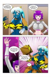 alien_girl bow brown_eyes cleavage comic dialogue dress empty_eyes femdom femsub freckles glowing hammer hand_on_hip happy_trance horns hourglass_figure hypnotic_accessory kimberly_smith_(daveyboysmith9) large_breasts loincloth long_hair lum magic midriff multicolored_hair oni_girl original princess purple_eyes purple_hair purple_lipstick short_hair smile story text urusei_yatsura wadevezecha