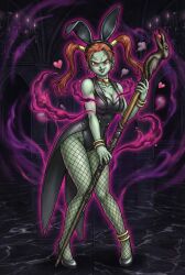  ai_art alternate_costume aura bracelet breasts candle cleavage clothed corruption cosplay costume dragon_quest_(series) dragon_quest_viii dragon_quest_xi earrings evil_smile eye_color_change femsub fishnets flame green_skin heart high_heels jade_(dragon_quest_xi) jessica_albert large_breasts looking_at_viewer maledom mitsuki_(generator) orange_hair possession red_eyes rhapthorne smile staff standing symbol twintails veins weapon 