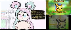 altered_common_sense bare_breasts blue_hair dialogue drool droolywhirlpool femsub heterochromia iono_(pokemon) livestream magnemite multicolored_hair nintendo open_mouth pink_hair pokemon pokemon_(creature) pokemon_scarlet_and_violet sharp_teeth simple_background spiral_eyes text topless unaware white_background
