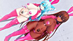  3d arcs_custom_services_(esther_r18) bangs barcode bikini_bottom blue_eyes blue_hair brown_hair bunny_ears cat_ears cat_girl collar condom condom_accessories crotch_tattoo custom_maid_3d_2 dark_skin double_v esther_r18 exposed_chest fake_animal_ears female_only femsub gloves hair_ornament heterochromia horns large_breasts long_hair looking_at_viewer multiple_girls multiple_subs navel open_mouth opera_gloves original pasties pubic_hair rubber smile standing tattoo thigh_boots thighhighs thong v very_long_hair wide_hips 