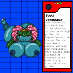  blue_skin furry huge_ass huge_breasts hypnoemall inverted_nipples nintendo pokemon pokemon_(creature) red_eyes scalie tagme text venusaur 