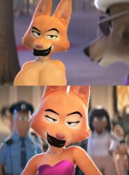    badroy bimbofication breast_expansion breasts diane_foxington dreamworks empty_eyes eyeshadow fox_girl furry huge_breasts jewelry lip_expansion mr._wolf_(the_bad_guys) tagme the_bad_guys 