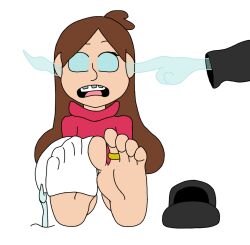  barefoot blue_eyes braces brown_hair disney empty_eyes expressionless feet femsub foot_focus ghost gravity_falls mabel_pines open_mouth possession ring shoes sitting socks sweater thedarkdrawer654321 